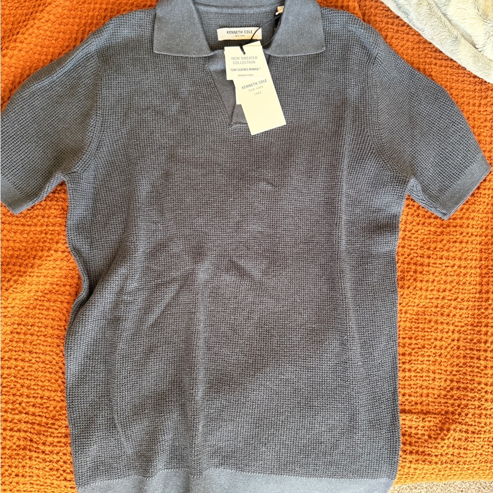 Kenneth Cole Slate Blue Short-Sleeve Knit Polo